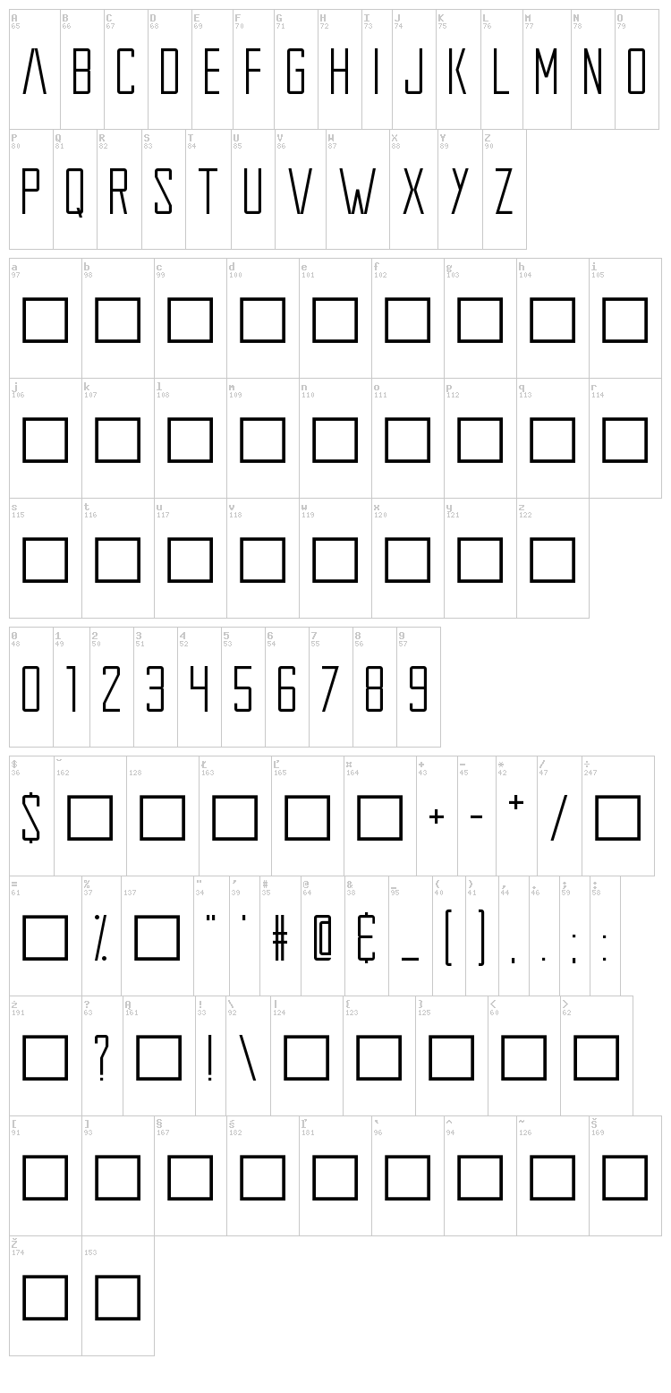 Extros Backstage font map